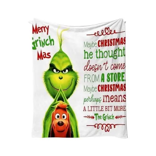 Produktbild: LILIHOT 𝑮𝒓𝒊𝒏𝒄𝒉 Decke Weihnachten Hochwertige Flanelldecke Flanell Plüsch Kuscheldecke Weihnachten Warme Sherpa Christmas Blanket Decke 𝑮𝒓𝒊𝒏𝒄𝒉 weihnachtsdeko(#10(70 * 100 cm))